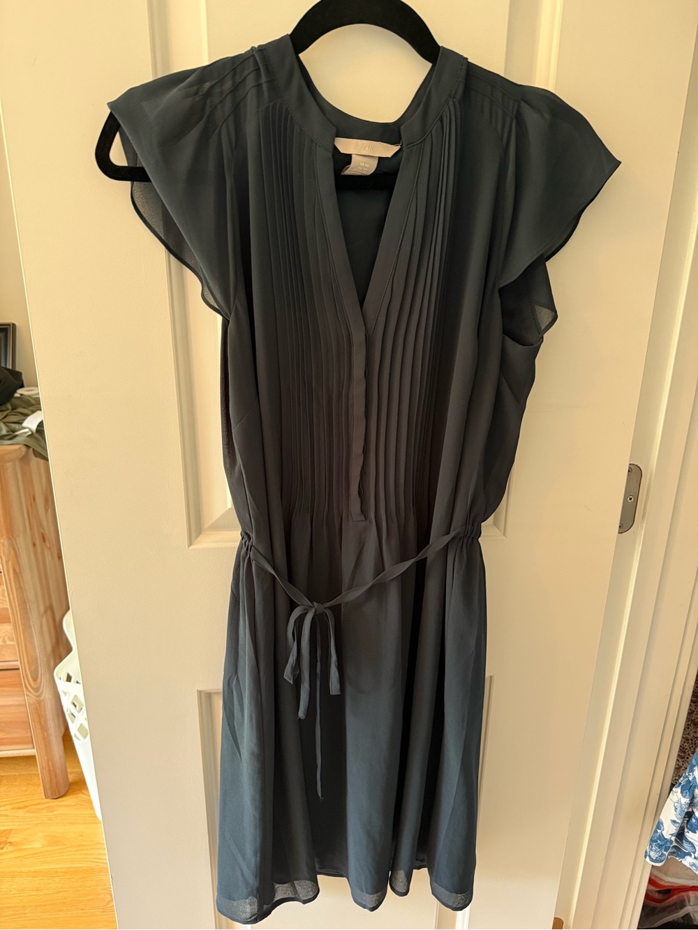 Women's Pleated Tie-Waist Dress in Slate Blue